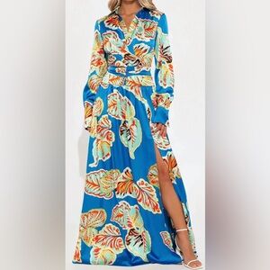 NWT Vibrant Blue Tropical Print Maxi Dress